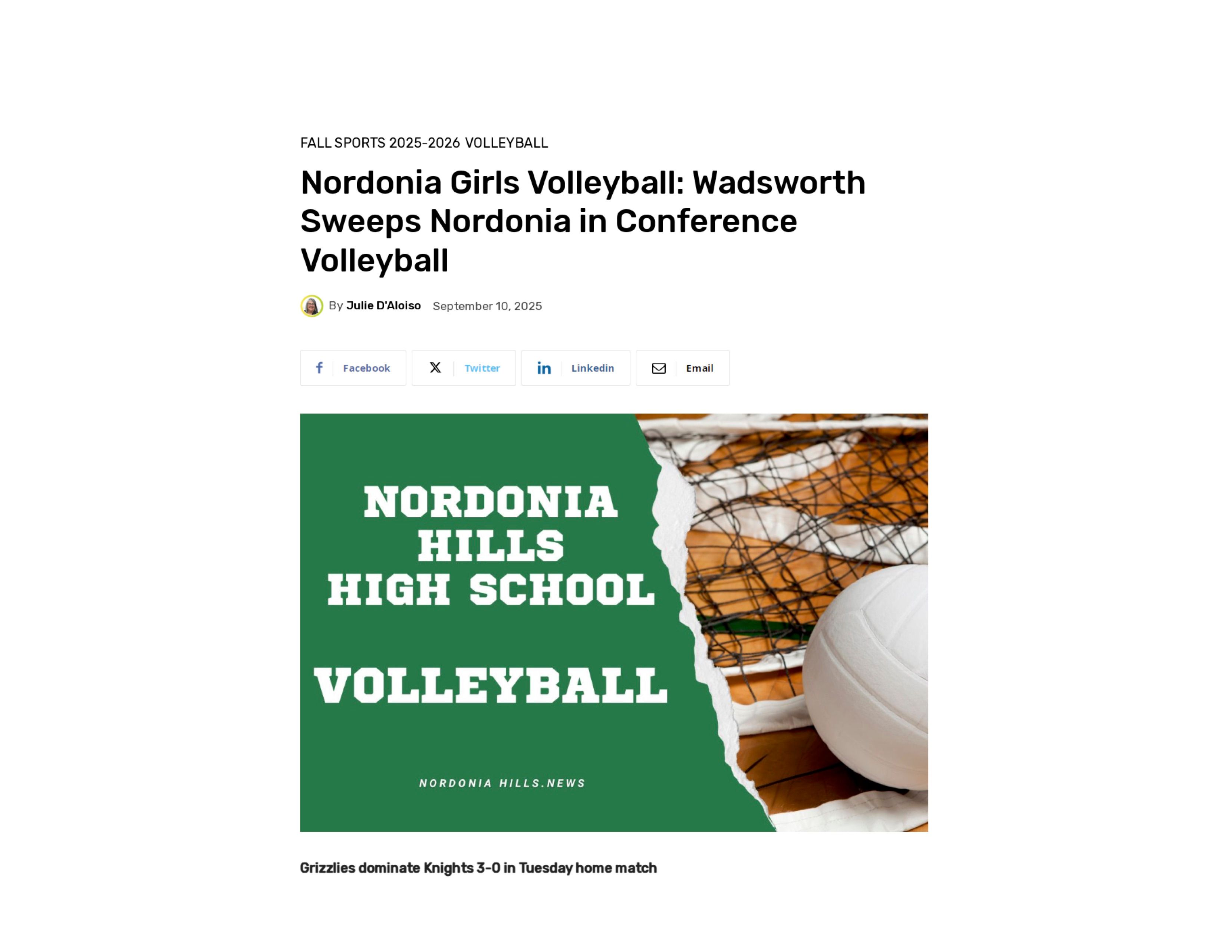 2025 09 10 Nordonia Hills News Volleyball Article Photo